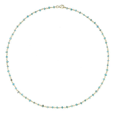 00117872 Yellow Gold Plate Turquoise 3mm Bead Chain Link Necklace, N950_18.