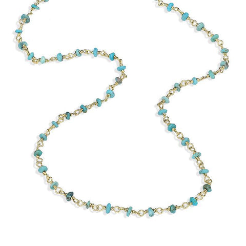 00117874 Yellow Gold Plate Turquoise 3mm Bead Chain Link Necklace, N950_30.