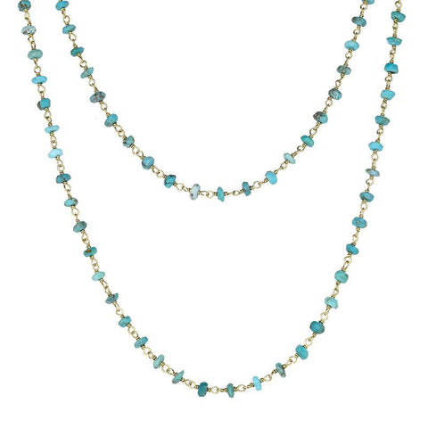 Yellow Gold Plate Turquoise 4mm Bead Chain Link Necklace, N952_30.