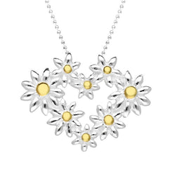 C W Sellors Sterling Silver Yellow Gold Vermeil Daisy Heart Shaped Necklace, P3432C.