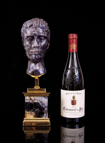 Carved Blue John Head of Roman Emperor on a Gilt Bronze and Blue John Plinth