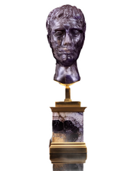 Carved Blue John Head of Roman Emperor on a Gilt Bronze and Blue John Plinth