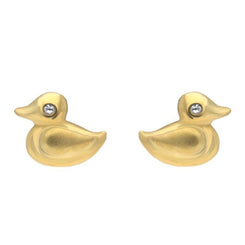 Christmas Collection Silver Yellow Gold and Cubic Zirconia Duck Stud Earrings E2370