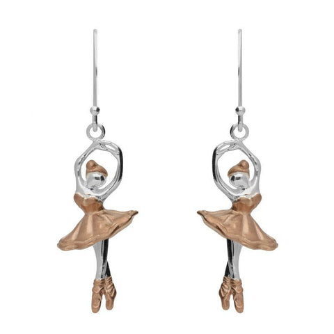 Sterling Silver Rose Gold Ballerina Hook Drop Earrings E2234