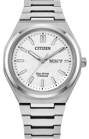 Citizen Super Titanium Zenshin Three Hands Textured White Watch AW0130-85A