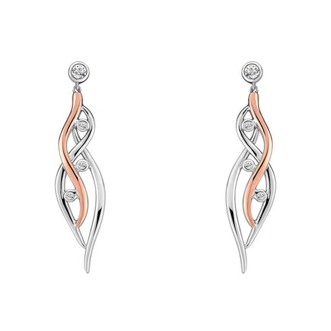 Clogau Swallow Falls Sterling Silver 9ct Rose Gold Drop Earrings, 3SCTWIE.
