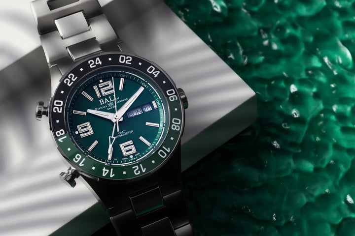 Ball Watch Company Roadmaster Marine GMT Limited Edition Watch with green dial, titanium strap, titanium case