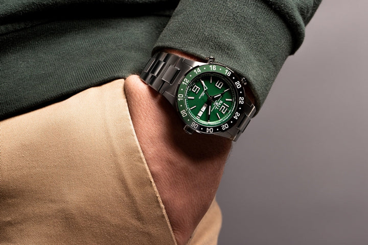 Ball Watch Company Roadmaster Marine GMT Limited Edition Watch with green dial, titanium strap, titanium case