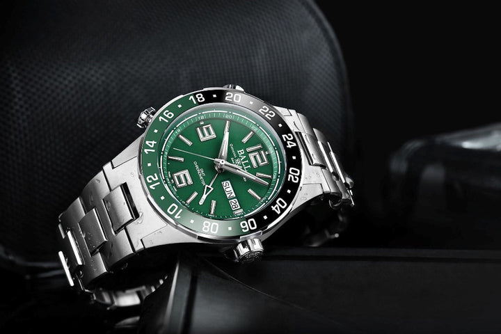 Ball Watch Company Roadmaster Marine GMT Limited Edition Watch with green dial, titanium strap, titanium case