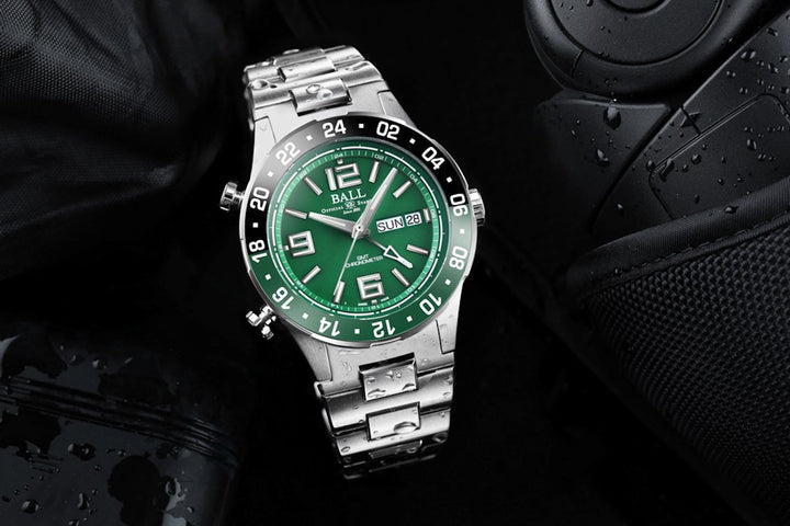 Ball Watch Company Roadmaster Marine GMT Limited Edition Watch with green dial, titanium strap, titanium case