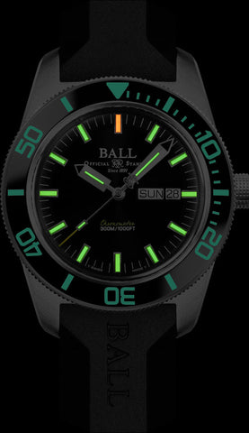 Ball Watch Company Engineer Master II Skindiver Heritage Watch with black dial, rubber strap, steel case
