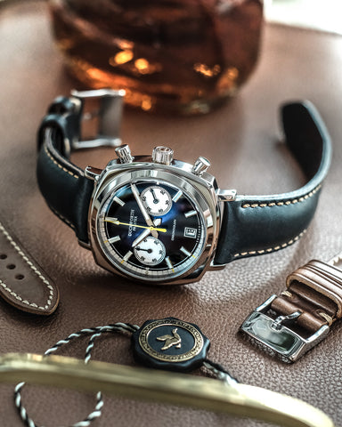 Duckworth Prestex Chronograph 42 Blue Sunburst Blue Leather Watch