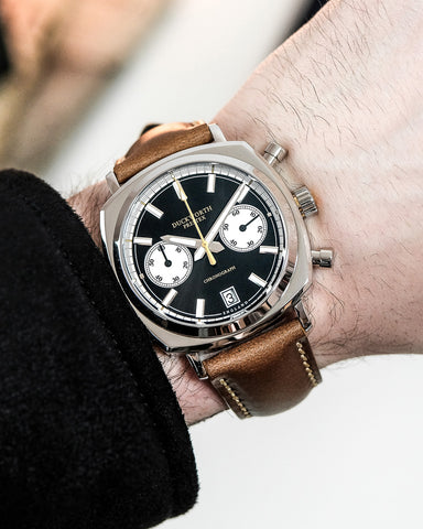 Duckworth Prestex Chronograph 42 Black Sunburst Tan Leather Watch