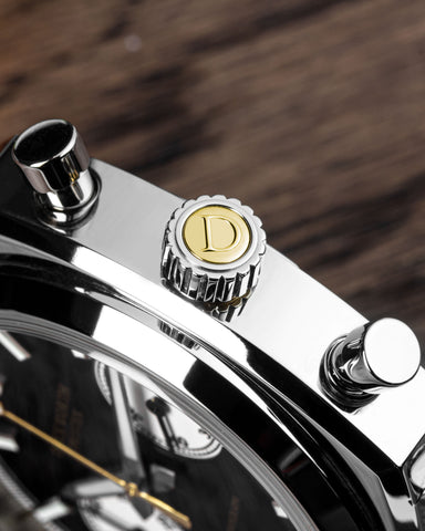 Duckworth Prestex Chronograph 42 Black Sunburst Tan Leather Watch