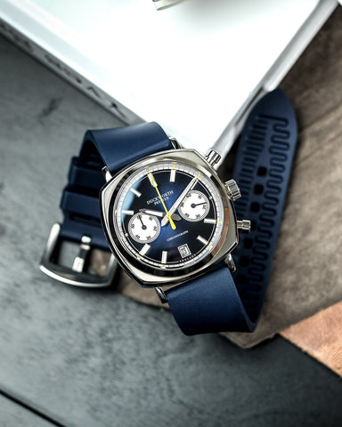 Duckworth Prestex Chronograph 42 Blue Sunburst Blue Rubber Watch