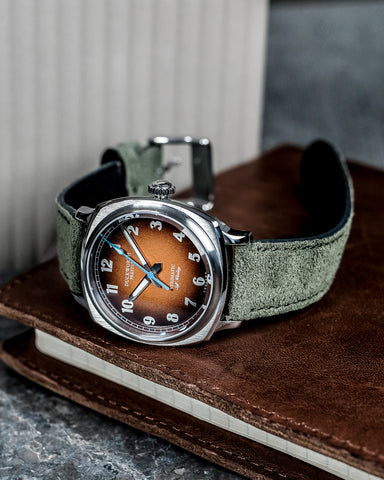 Duckworth Prestex Verimatic Orange Fume Birch Green Suede Watch