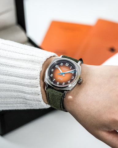 Duckworth Prestex Verimatic Orange Fume Birch Green Suede Watch