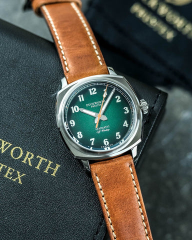 Duckworth Prestex Verimatic Green Fume Vintage Tan Leather Watch