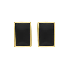 9ct Yellow Gold Whitby Jet Omega Oblong Stud Earrings
