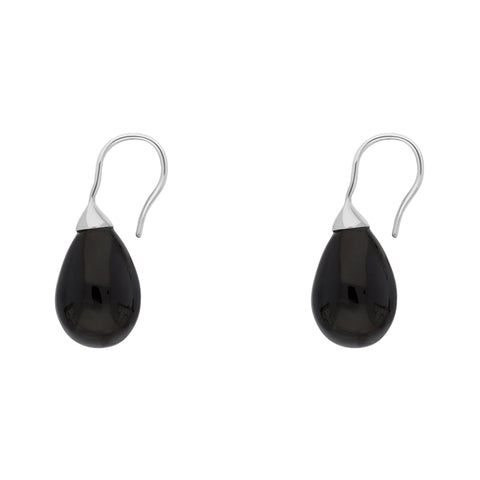 Sterling Silver Whitby Jet Oval Bead Hook Earrings, E1477.