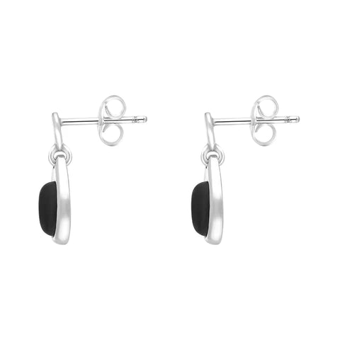 Sterling Silver Whitby Jet Oval in Pear Drop Stud Earrings