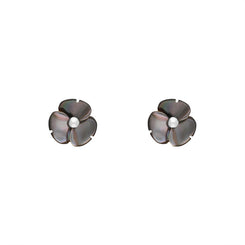 Sterling Silver Dark Mother of Pearl Tuberose 8mm Clover Stud Earrings