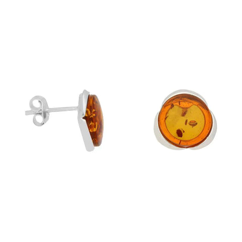 Sterling Silver Amber Round Tapered Edge Stud Earrings, E2172