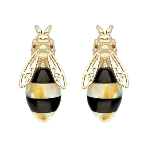 00179075 9ct Yellow Gold Whitby Jet Amber Bee Stud Earrings, E2424.