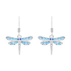 Sterling Silver Blue Enamel Dragonfly Hook Earrings
