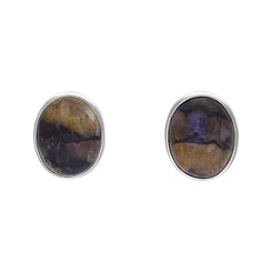 Sterling Silver Blue John Oval Unique Stud Earrings