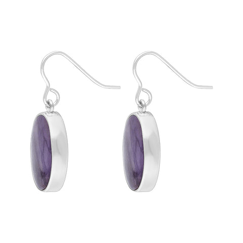 Sterling Silver Blue John Oval Drop Unique Earrings