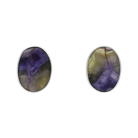 Sterling Silver Blue John Oval Stud Earrings