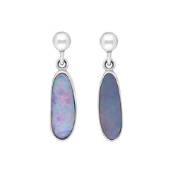 Sterling Silver Opal Oval Doublet Drop Earrings