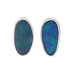 Sterling Silver Opal Abstract Doublet Stud Unique Earrings