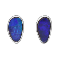 Sterling Silver Opal Abstract Doublet Stud Unique Earrings