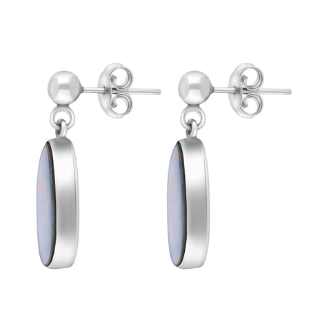 Sterling Silver Opal Abstract Oval Doublet Drop Unique Earrings
