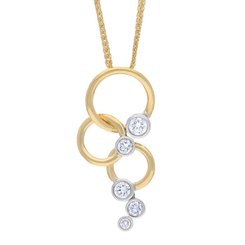 18ct Yellow & White 0.39ct Diamond 5 Stone Triple Circle Round Necklace