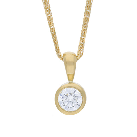18ct Yellow Gold 0.26ct Diamond Round Solitaire Pendant & Chain
