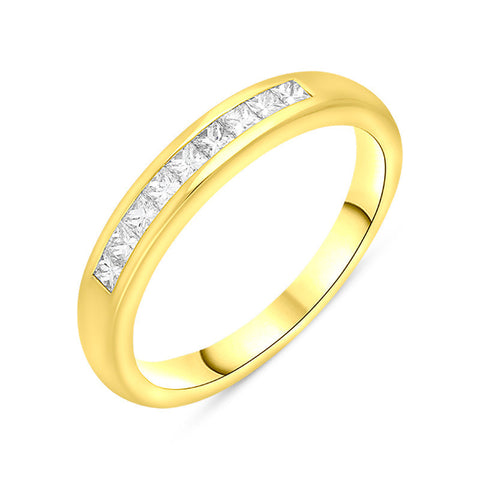 18ct Yellow Gold 0.35ct Diamond Princess Cut Channel Set Wedding Half Eternity Ring