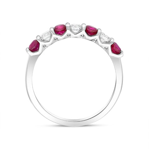 Platinum 0.52ct Ruby Diamond Half Eternity Ring