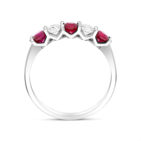 Platinum 0.55ct Ruby Diamond Half Eternity Ring