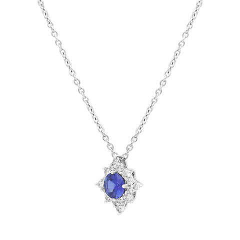 18ct White Gold Sapphire Diamond Flower Cluster Necklace