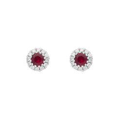 18ct White Gold Ruby Diamond Cluster Earrings