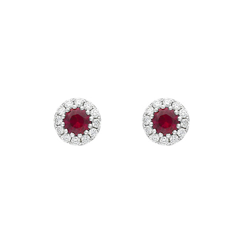 18ct White Gold Ruby Diamond Cluster Earrings