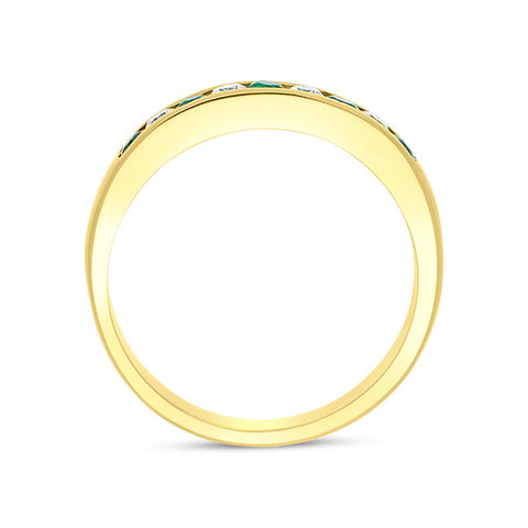 18ct Yellow Gold Emerald Diamond Half Eternity Ring