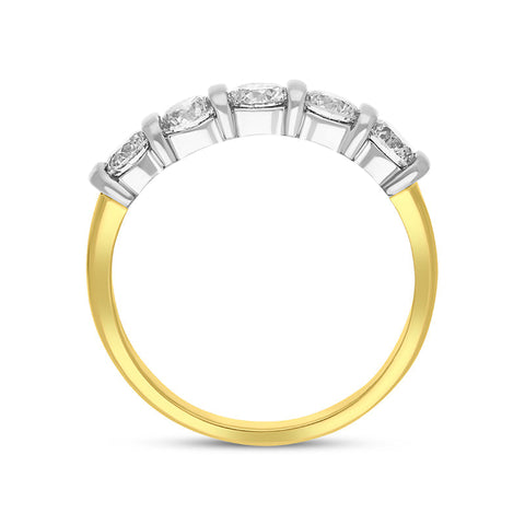 18ct Yellow Gold Diamond Five Stone Bar Set Half Eternity Ring