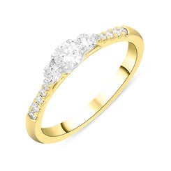 18ct Yellow Gold Diamond Three Stone Shoulder Set Ring