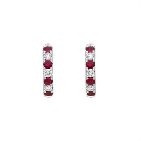 18ct White Gold Ruby Diamond Seven Stone Hoop Earrings