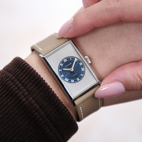 Fears Arnos Pewter Blue Leather Strap Watch