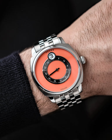 Fears Brunswick 40.5 Jump Hour Coral Lacquer Bracelet Watch